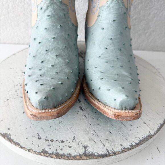 Lane SANDAGA Knee High Womens Cowboy Boots Blue Ostrich Western Tall Size 7.5 - Picture 7 of 14
